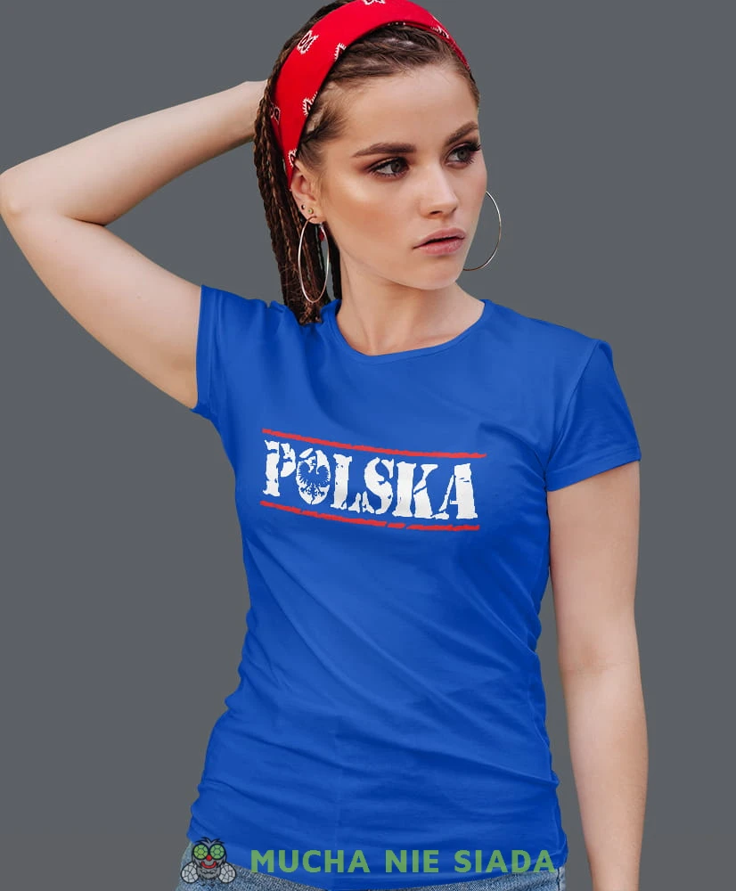 Polska orzeł niebieska damska koszulka patriotyczna, patriotka, koszulka dla niej, dla dziewczyny, koszulka na prezent.jpg