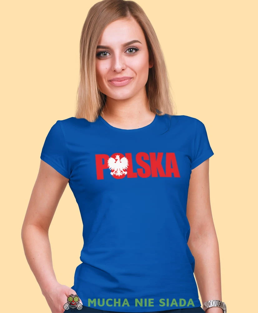 Polska niebieska damska koszulka patriotyczna, patriotka, koszulka dla niej, dla dziewczyny, koszulka na prezent.jpg