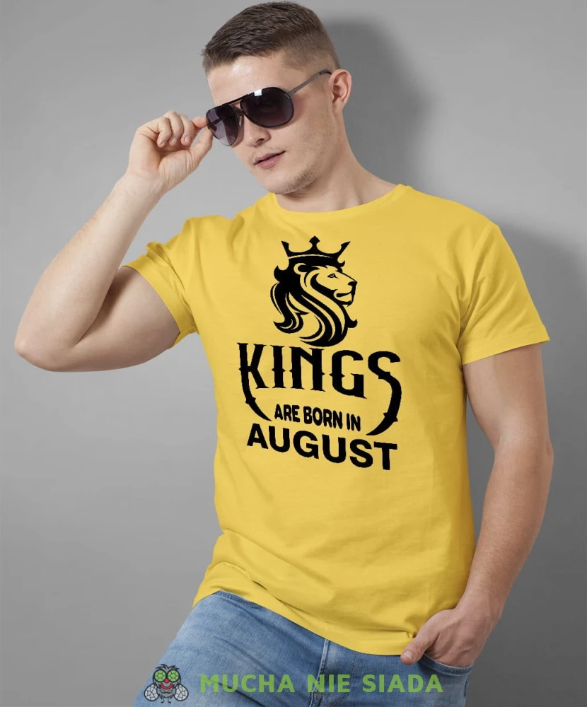 Kings are born in męska koszulka urodzinowa żółta