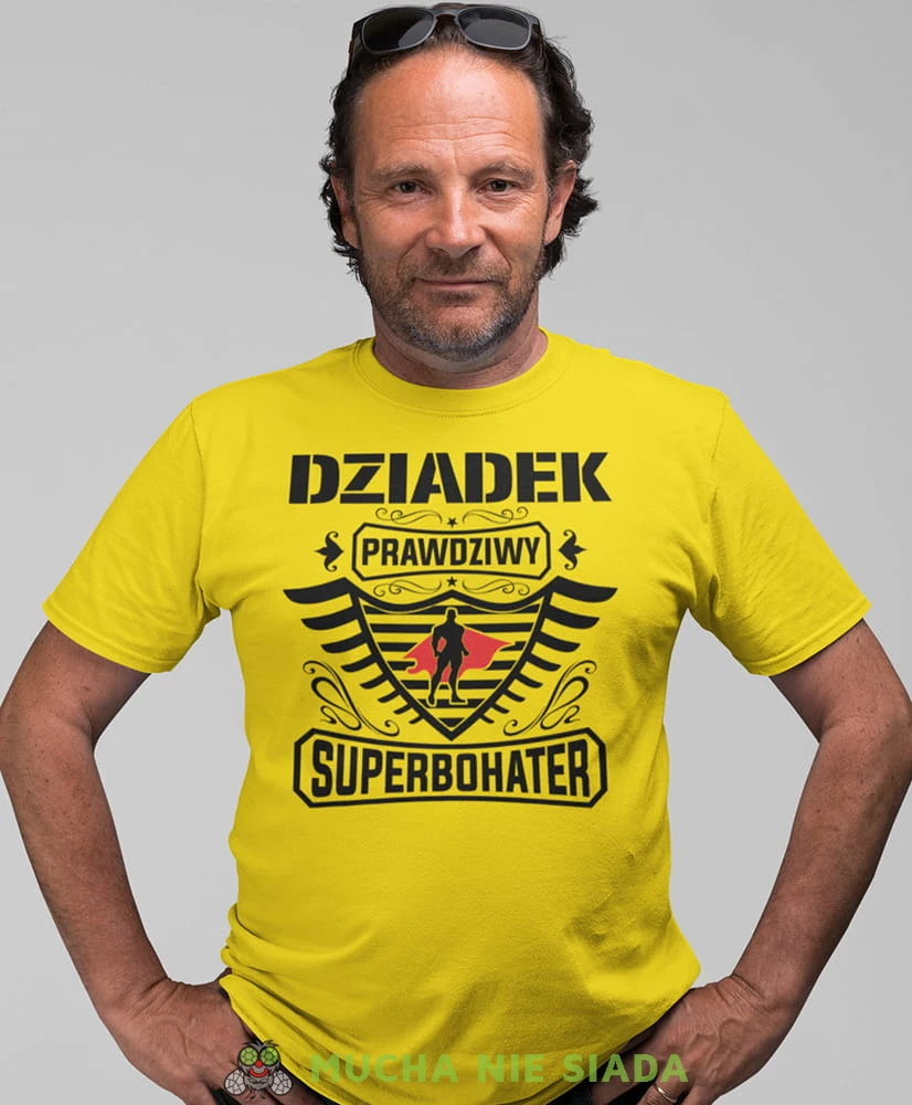 dziadek prawdziwy superbohater żółta koszulka męska dla dziadka, na urodziny, na dzień dziadka, na prezent.jpg