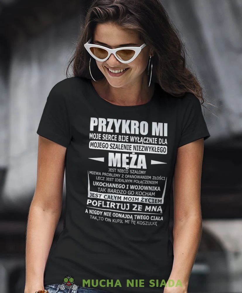 przykro mi moje serce bije wyłącznie dla mojego męża czarna damska koszulka dla żony z nadrukiem na prezent na urodziny.jpg