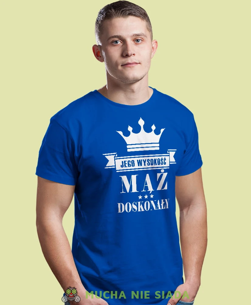 jego wysokość mąż doskonały niebieska męska koszulka z nadrukiem dla męża, na co dzień, na prezent, fajna koszulka.jpg