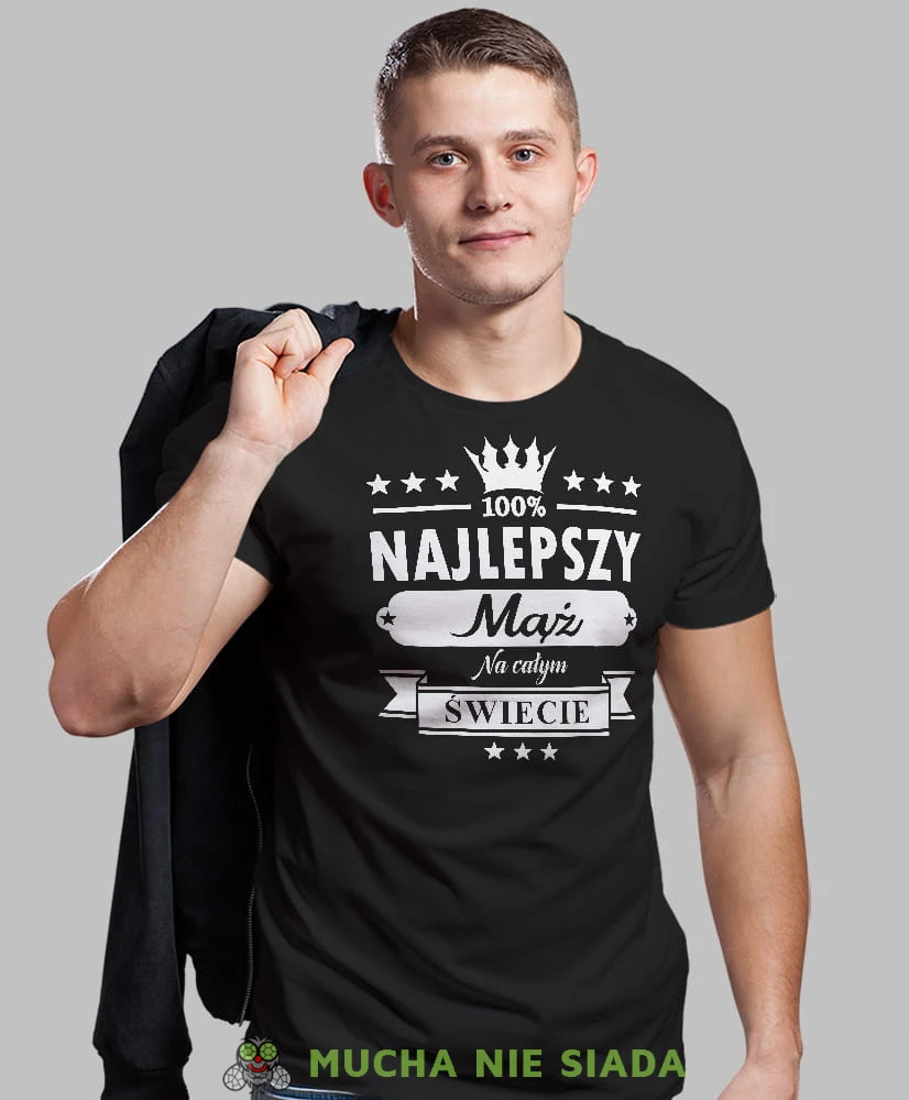 najlepszy mąż na całym świecie czarna męska koszulka z nadrukiem dla męża, na co dzień, na prezent, fajna koszulka.jpg