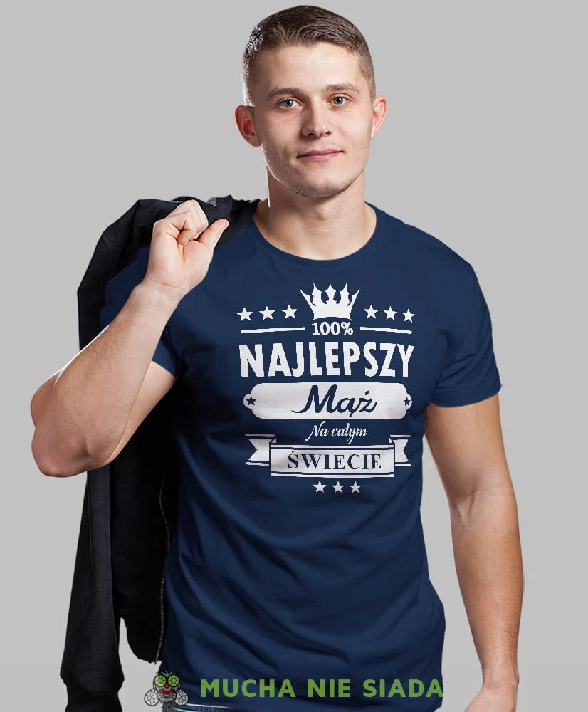 najlepszy mąż na całym świecie granatowa męska koszulka z nadrukiem dla męża, na co dzień, na prezent, fajna koszulka.jpg
