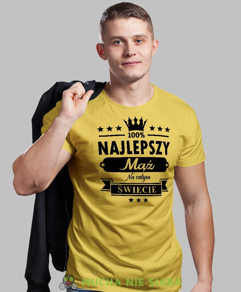 najlepszy mąż na całym świecie żółta męska koszulka z nadrukiem dla męża, na co dzień, na prezent, fajna koszulka.jpg