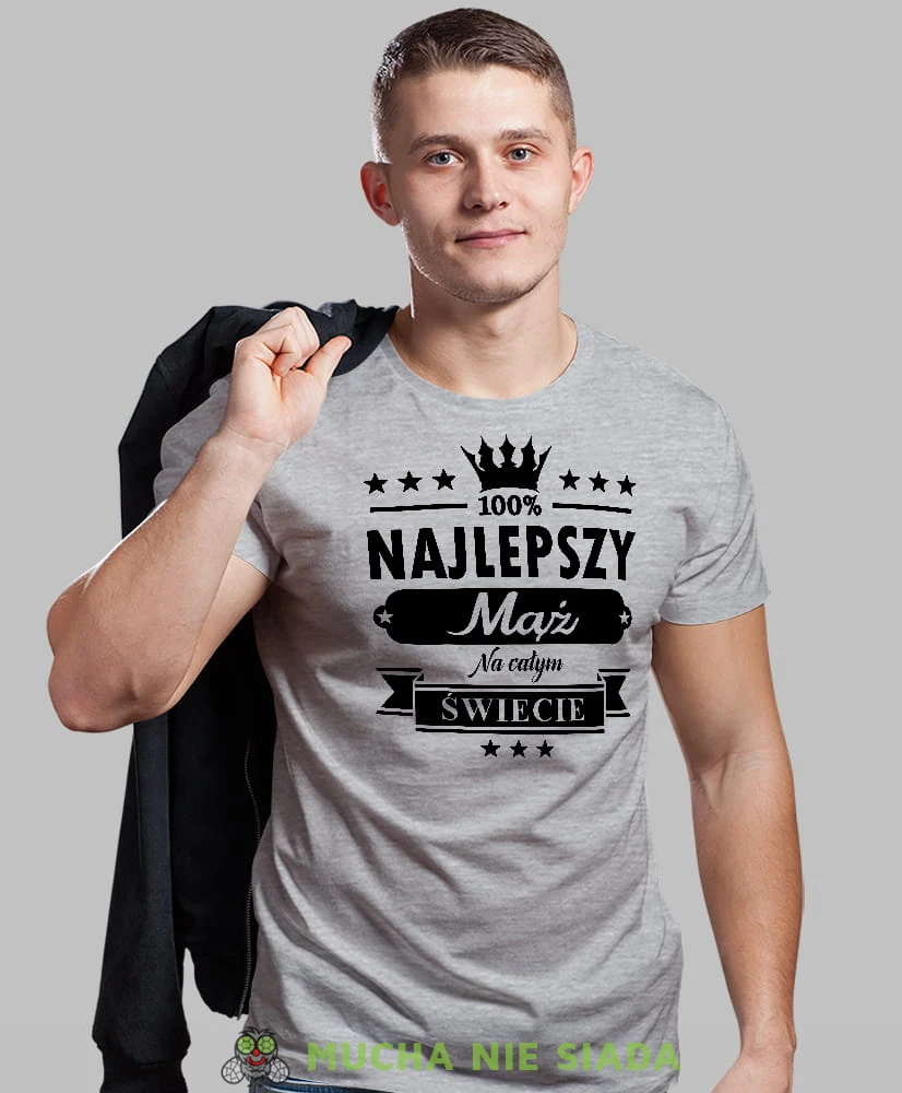 najlepszy mąż na całym świecie szara męska koszulka z nadrukiem dla męża, na co dzień, na prezent, fajna koszulka.jpg