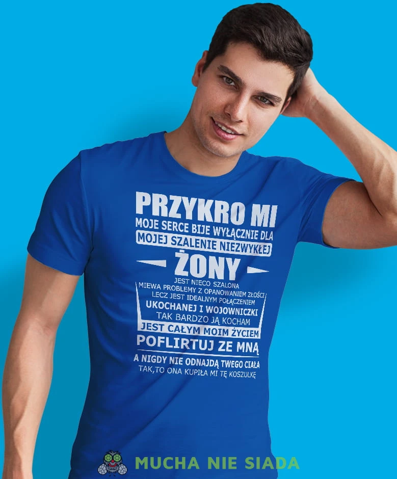 przykro mi moje serce bije wyłącznie dla mojej żony niebieska męska koszulka z nadrukiem dla męża, na co dzień, na prezent, fajna koszulka.jpg