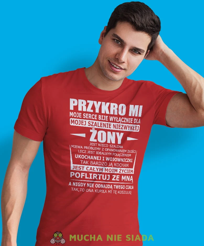 przykro mi moje serce bije wyłącznie dla mojej żony czerwona męska koszulka z nadrukiem dla męża, na co dzień, na prezent, fajna koszulka.jpg