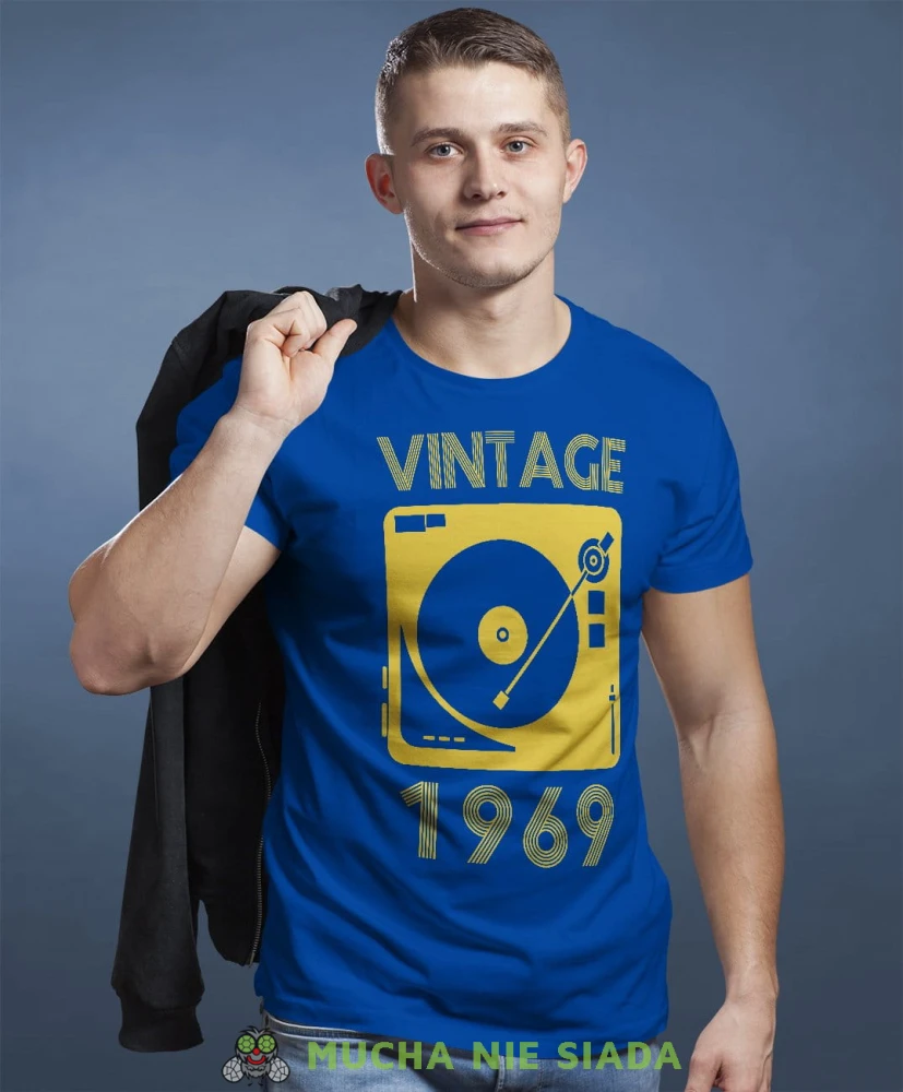 Vintage adapter męska koszulka urodzinowa niebieska