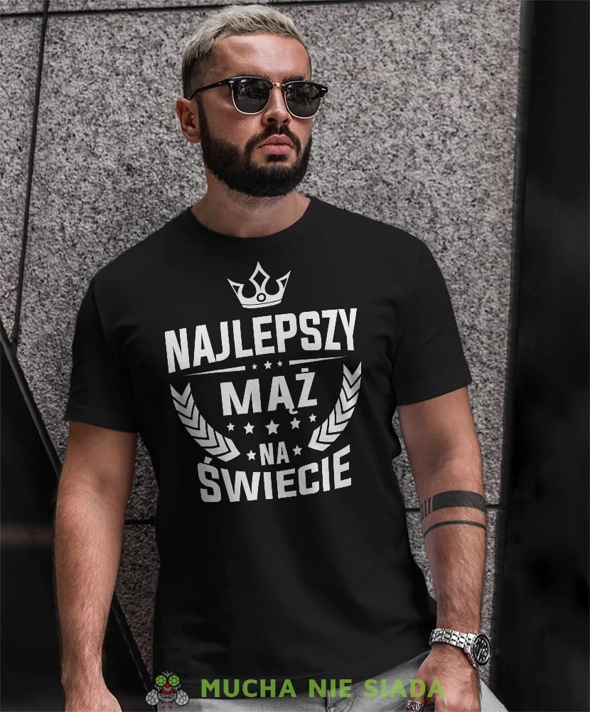 najlepszy mąż na świecie korona, czarna męska koszulka z nadrukiem dla męża, na co dzień, na prezent, fajna koszulka.jpg