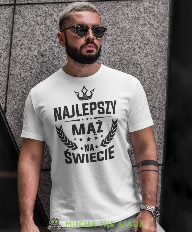 najlepszy mąż na świecie korona, biała męska koszulka z nadrukiem dla męża, na co dzień, na prezent, fajna koszulka.jpg