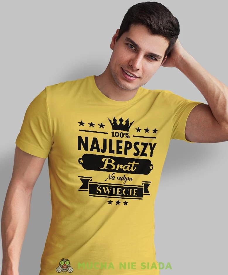 najlepszy brat na całym świecie, żółta męska koszulka dla brata, koszulka z nadrukiem, na prezent, na urodziny.jpg