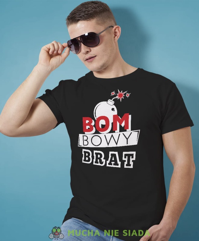 bombowy brat, czarna męska koszulka dla brata, koszulka z nadrukiem, na prezent, na urodziny.jpg