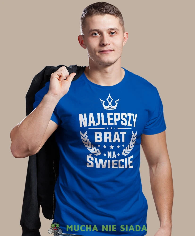 najlepszy brat na świecie korona, niebieska męska koszulka dla brata, koszulka z nadrukiem, na prezent, na urodziny.jpg