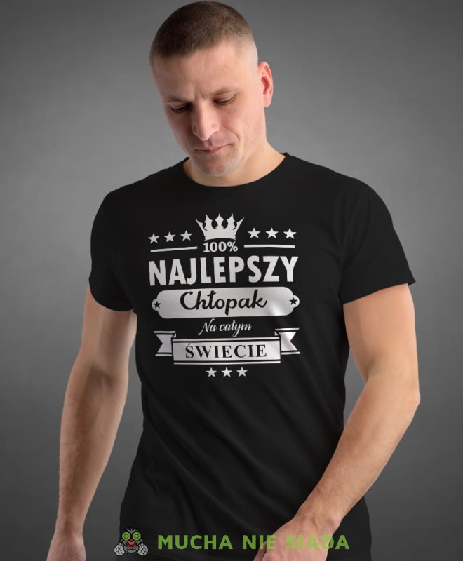 najlepszy chłopak na całym świecie, czarna męska koszulka dla chłopaka, koszulka z nadrukiem, na prezent, na urodziny.jpg