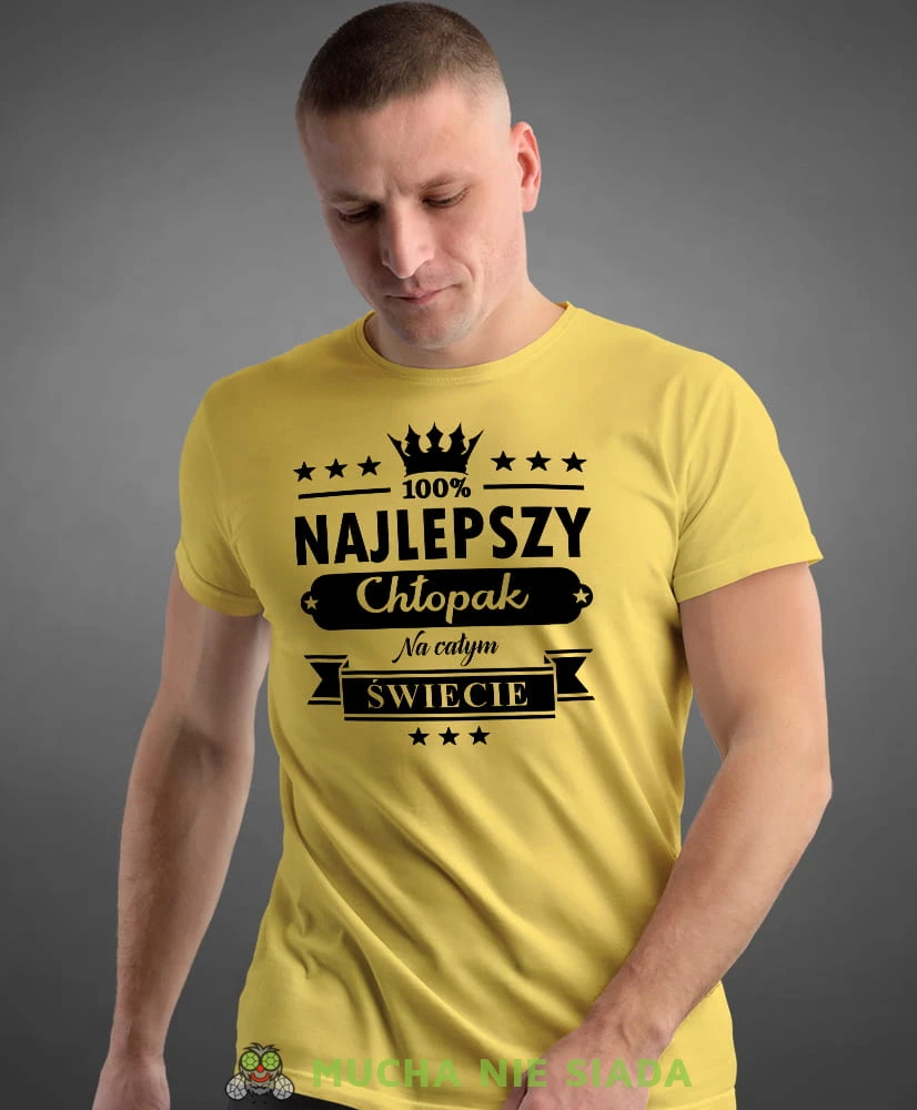 najlepszy chłopak na całym świecie, żółta męska koszulka dla chłopaka, koszulka z nadrukiem, na prezent, na urodziny.jpg