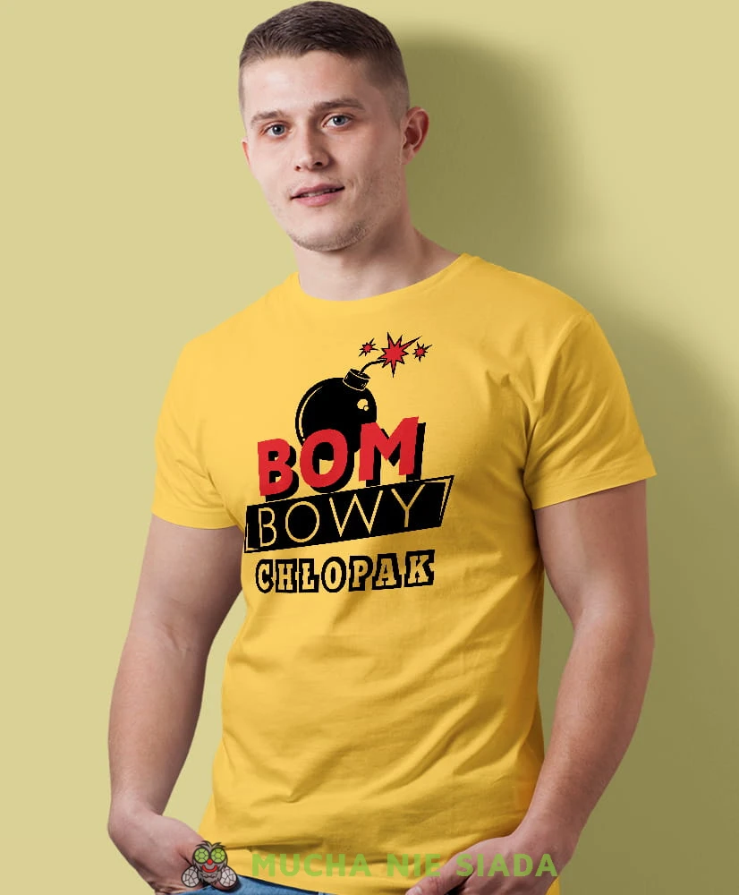 bombowy chłopak, żółta męska koszulka dla chłopaka, koszulka z nadrukiem, na prezent, na urodziny.jpg