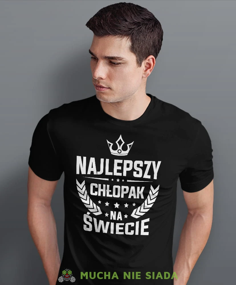 najlepszy chłopak na świecie korona, czarna męska koszulka dla chłopaka, koszulka z nadrukiem, na prezent, na urodziny.jpg