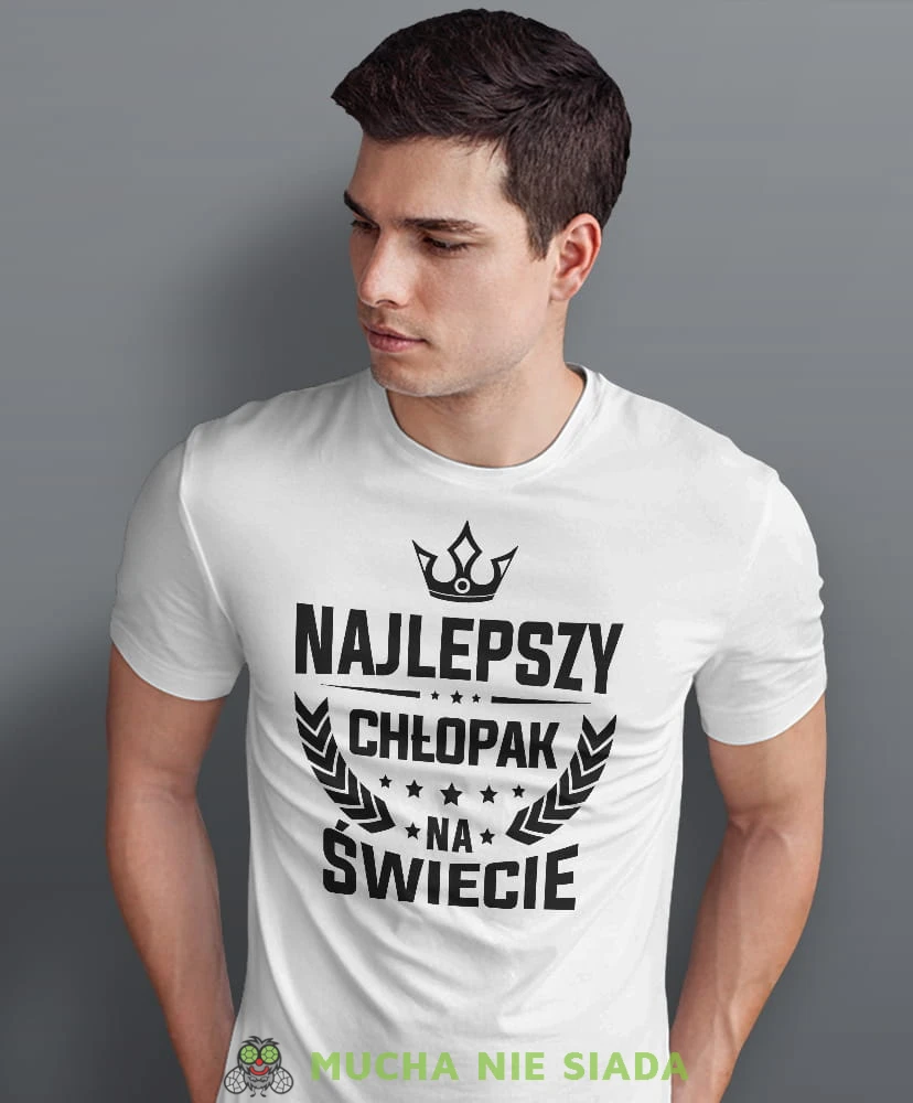 najlepszy chłopak na świecie korona, biała męska koszulka dla chłopaka, koszulka z nadrukiem, na prezent, na urodziny.jpg