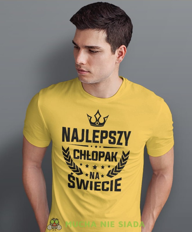 najlepszy chłopak na świecie korona, żółta męska koszulka dla chłopaka, koszulka z nadrukiem, na prezent, na urodziny.jpg