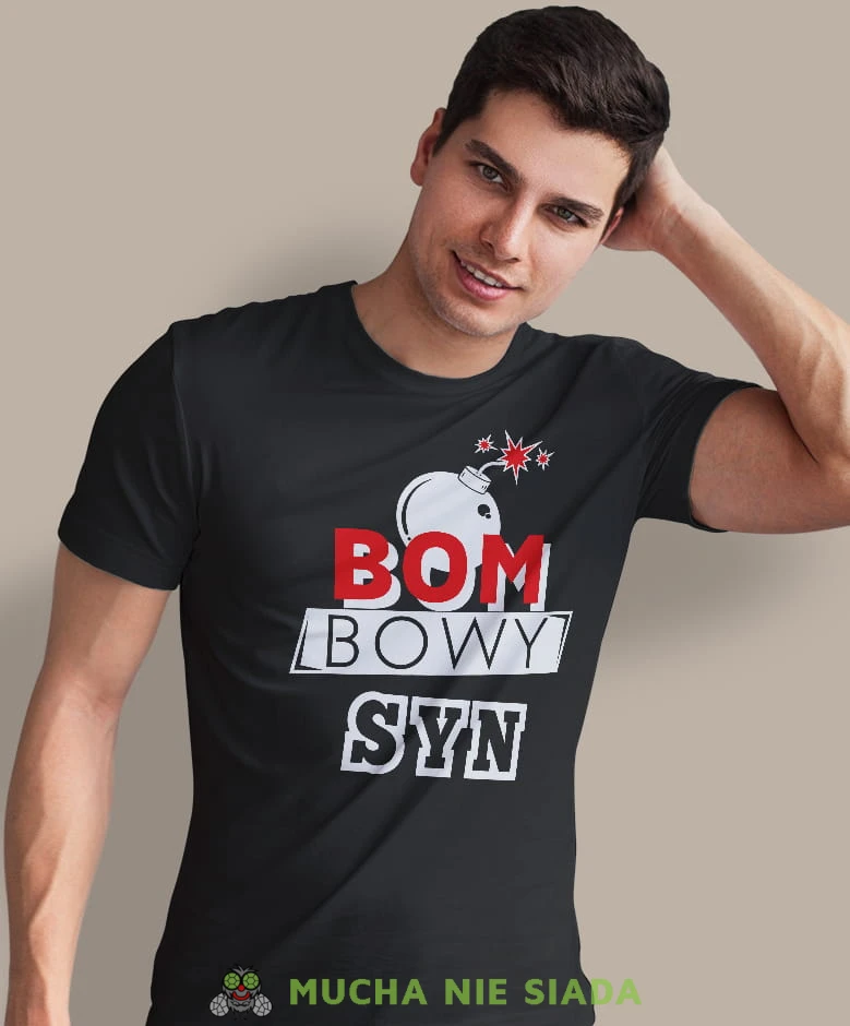 bombowy syn, czarna męska koszulka dla syna, koszulka z nadrukiem, na prezent, na urodziny.jpg