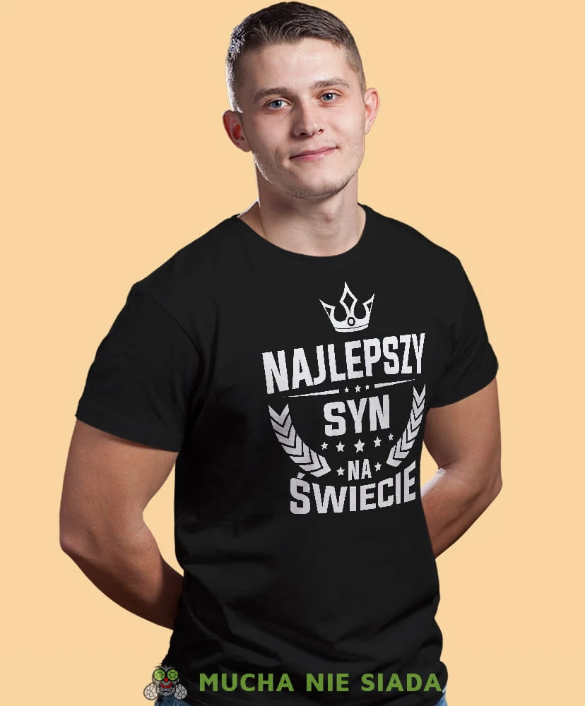 najlepszy syn na świecie korona, czarna męska koszulka dla syna, koszulka z nadrukiem, na prezent, na urodziny.jpg