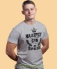najlepszy syn na świecie korona, szara męska koszulka dla syna, koszulka z nadrukiem, na prezent, na urodziny.jpg