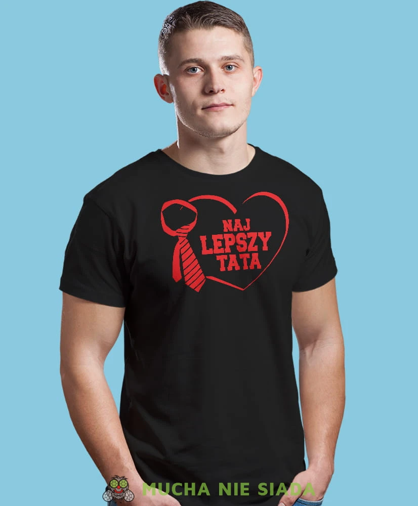 najlepszy tata, krawat, czarna męska koszulka dla taty, koszulka z nadrukiem, na prezent, na urodziny.jpg