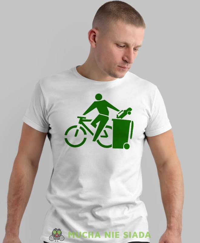 jeżdżę rowerem, biała męska koszulka rowerowa z nadrukiem, na rower, na co dzień, na prezent, fajna koszulka dla chłopaka, rower, rowerzysta.jpg