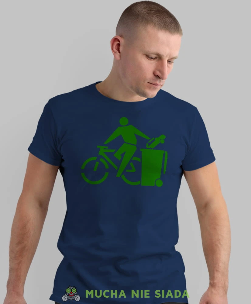 jeżdżę rowerem, granatowa męska koszulka rowerowa z nadrukiem, na rower, na co dzień, na prezent, fajna koszulka dla chłopaka, rower, rowerzysta.jpg