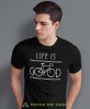 life is good, czarna męska koszulka rowerowa z nadrukiem, na rower, na co dzień, na prezent, fajna koszulka dla chłopaka, rower, rowerzysta.jpg