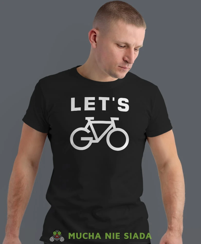 let's go, czarna męska koszulka rowerowa z nadrukiem, na rower, na co dzień, na prezent, fajna koszulka dla chłopaka, rower, rowerzysta.jpg