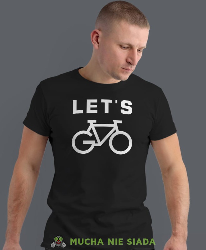 let's go, czarna męska koszulka rowerowa z nadrukiem, na rower, na co dzień, na prezent, fajna koszulka dla chłopaka, rower, rowerzysta.jpg