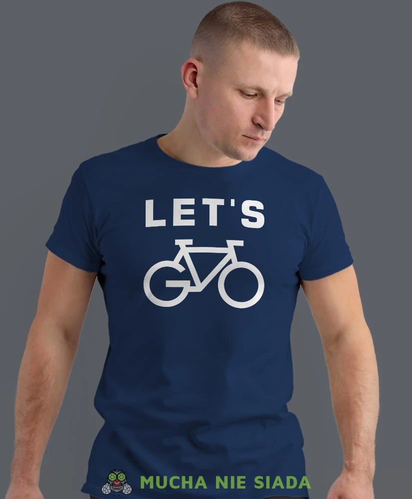 let's go, granatowa męska koszulka rowerowa z nadrukiem, na rower, na co dzień, na prezent, fajna koszulka dla chłopaka, rower, rowerzysta.jpg