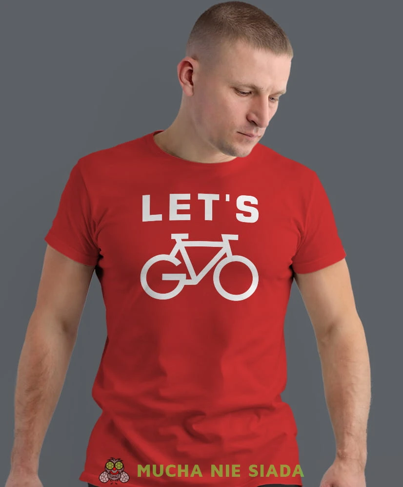 let's go, czerwona męska koszulka rowerowa z nadrukiem, na rower, na co dzień, na prezent, fajna koszulka dla chłopaka, rower, rowerzysta.jpg