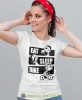 eat sleep bike, biała damska koszulka rowerowa z nadrukiem, na rower, fajna koszulka dla rowerzystki, na co dzień, na prezent.jpg