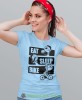 eat sleep bike, jasno niebieska damska koszulka rowerowa z nadrukiem, na rower, fajna koszulka dla rowerzystki, na co dzień, na prezent.jpg