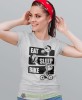 eat sleep bike, szara damska koszulka rowerowa z nadrukiem, na rower, fajna koszulka dla rowerzystki, na co dzień, na prezent.jpg