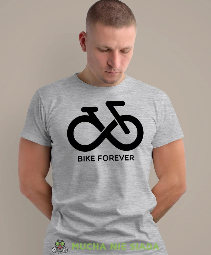bike forever, szara męska koszulka rowerowa z nadrukiem, na rower, na co dzień, na prezent, fajna koszulka dla chłopaka, rower, rowerzysta.jpg