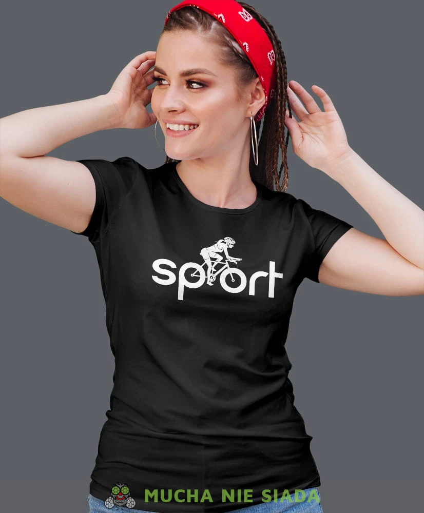 rowerzystka sport, czarna damska koszulka rowerowa z nadrukiem, na rower, fajna koszulka dla rowerzystki, na co dzień, na prezent.jpg