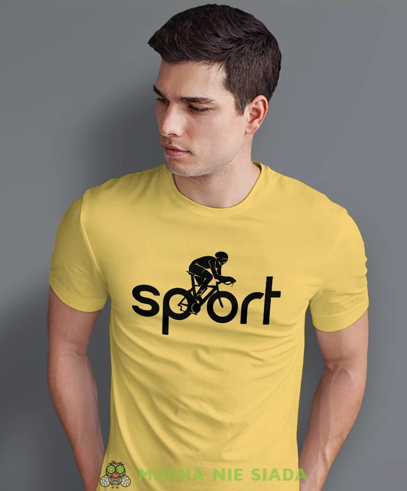 rowerzysta sport, żółta męska koszulka rowerowa z nadrukiem, na rower, na co dzień, na prezent, fajna koszulka dla chłopaka, rower, rowerzysta.jpg