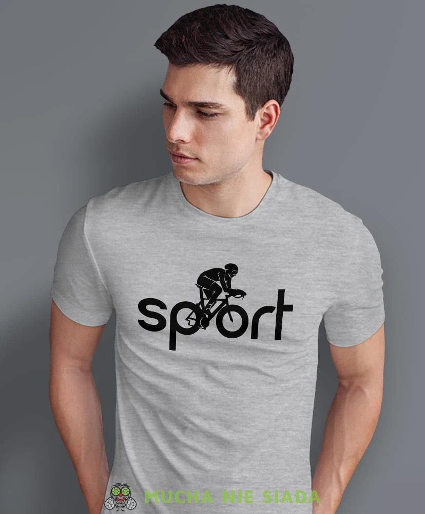 rowerzysta sport, szara męska koszulka rowerowa z nadrukiem, na rower, na co dzień, na prezent, fajna koszulka dla chłopaka, rower, rowerzysta.jpg