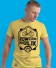 roweroholik, żółta męska koszulka rowerowa z nadrukiem, na rower, na co dzień, na prezent, fajna koszulka dla chłopaka, rower, rowerzysta.jpg