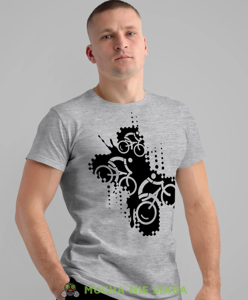 rowerzyści, szara męska koszulka rowerowa z nadrukiem, na rower, na co dzień, na prezent, fajna koszulka dla chłopaka, rower, rowerzysta.jpg