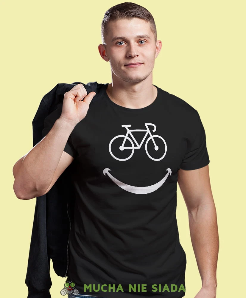 rower uśmiech, czarna męska koszulka rowerowa z nadrukiem, na rower, na co dzień, na prezent, fajna koszulka dla chłopaka, rower, rowerzysta.jpg
