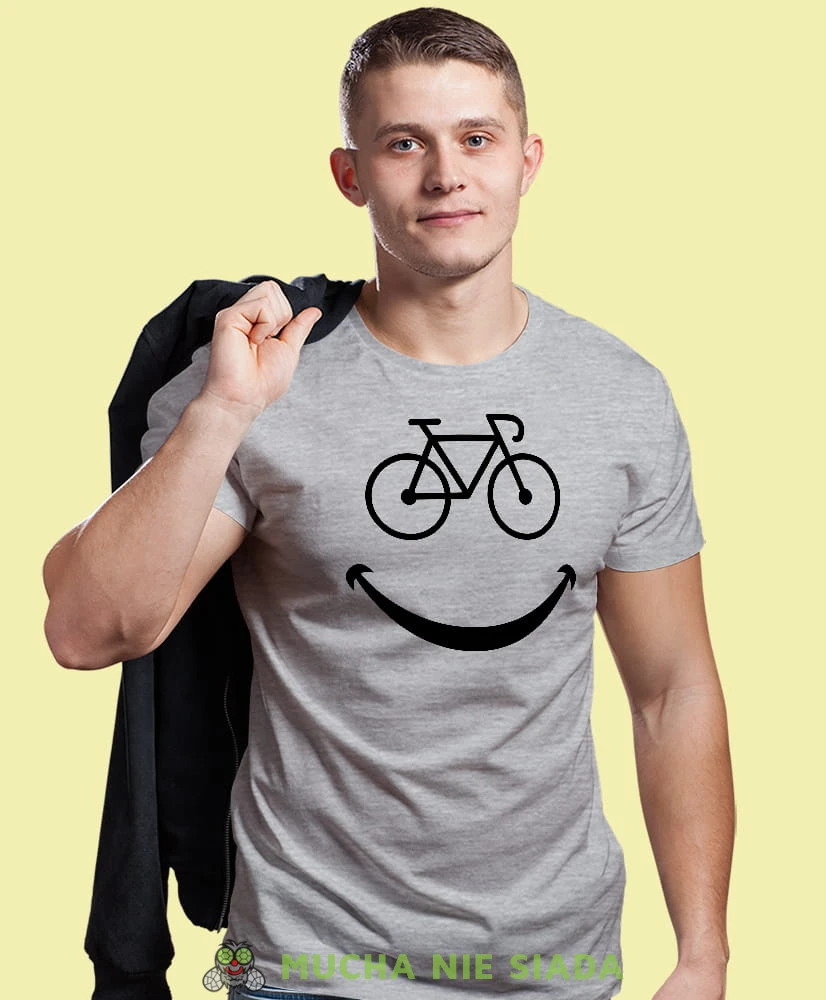 rower uśmiech, szara męska koszulka rowerowa z nadrukiem, na rower, na co dzień, na prezent, fajna koszulka dla chłopaka, rower, rowerzysta.jpg