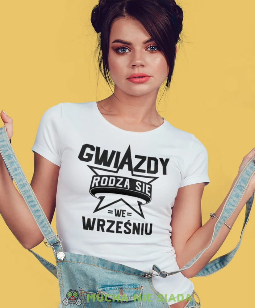 gwiazdy rodzą się... biała damska koszulka urodzinowa z nadrukiem, na urodziny, na prezent.jpg