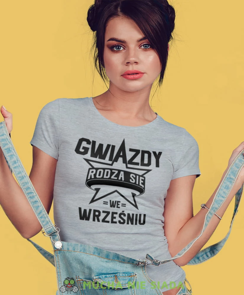 gwiazdy rodzą się... szara damska koszulka urodzinowa z nadrukiem, na urodziny, na prezent.jpg
