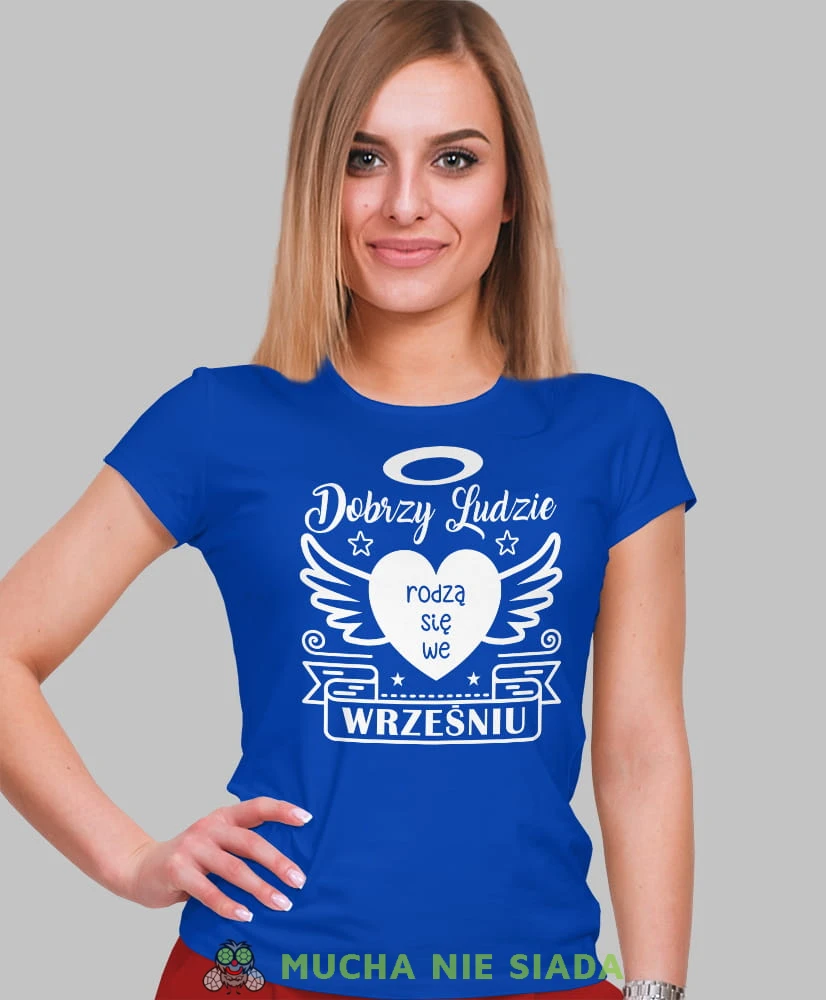dobrzy ludzie rodzą się... niebieska damska koszulka urodzinowa z nadrukiem, na urodziny, na prezent.jpg