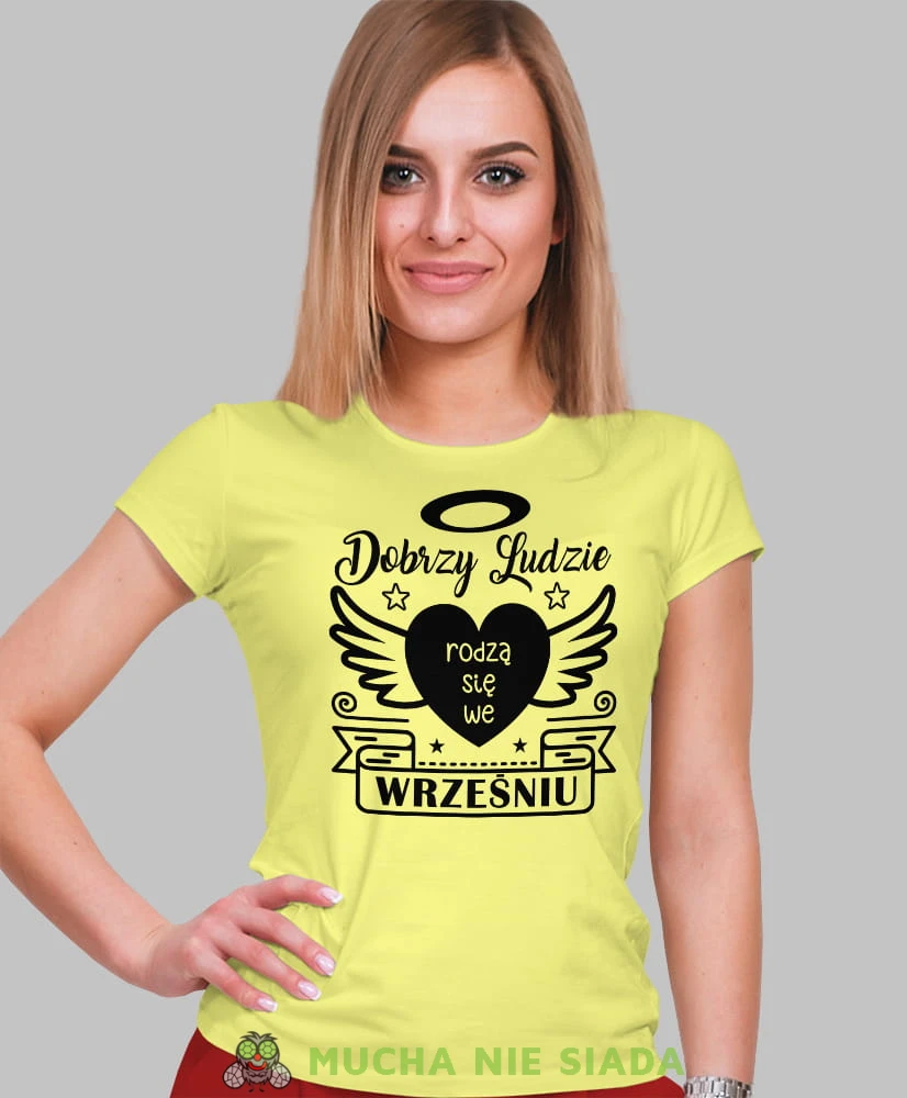 dobrzy ludzie rodzą się... żółta damska koszulka urodzinowa z nadrukiem, na urodziny, na prezent.jpg